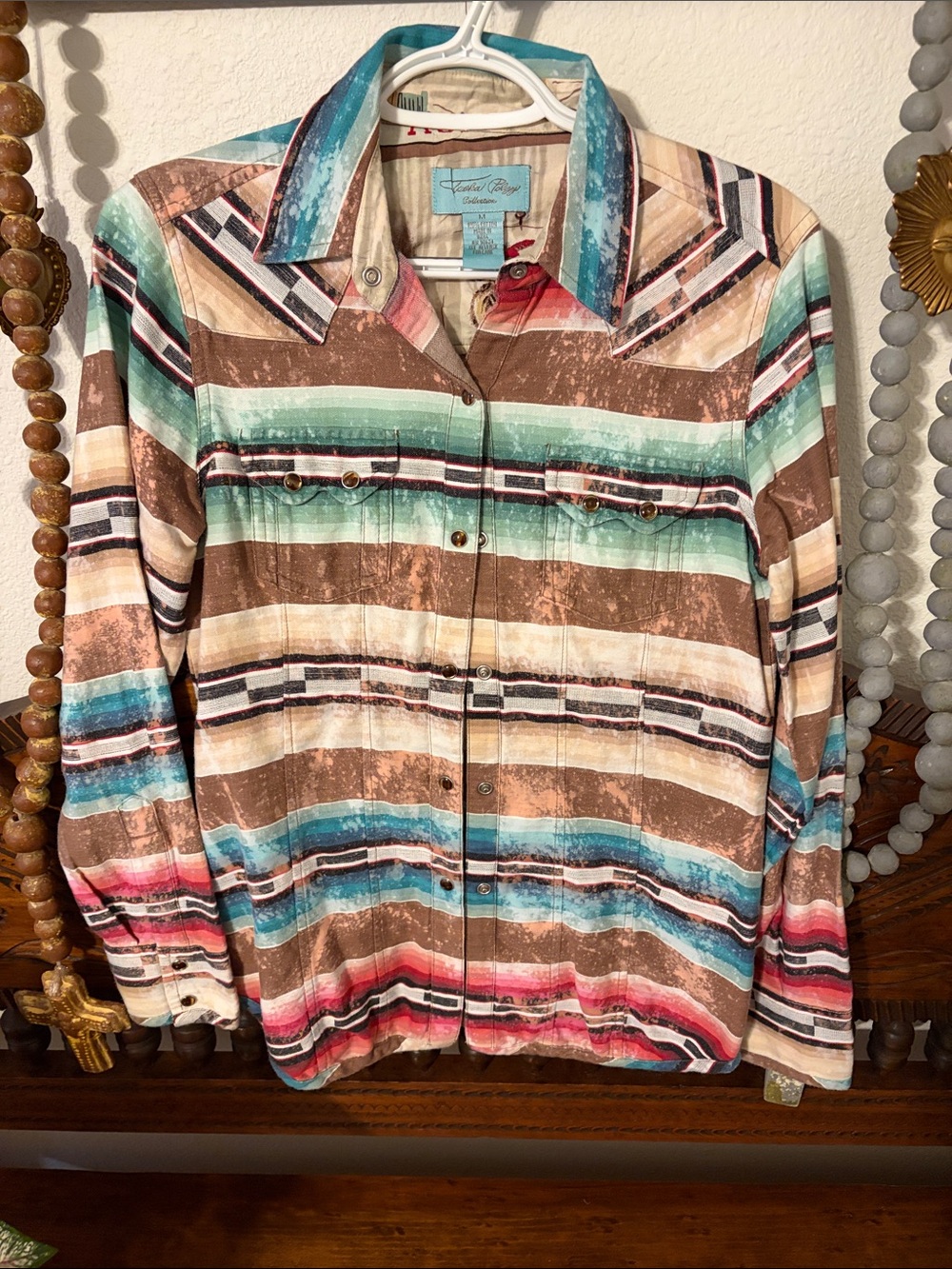 Vintage Style Striped Western Shirt - Brown Multi
